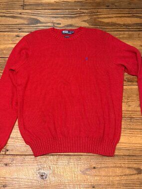 Vintage Polo Ralph Lauren 100% Cotton Red Blue Pony Sweater Crew Men's Size XXL